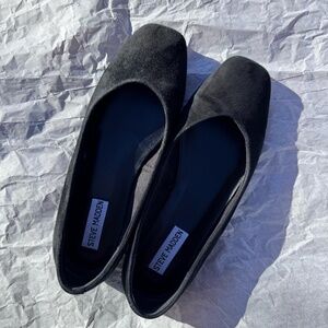 Steve Madden Deliah Real Leather/Suede Black Square Toe Ballet Flat, Size 8